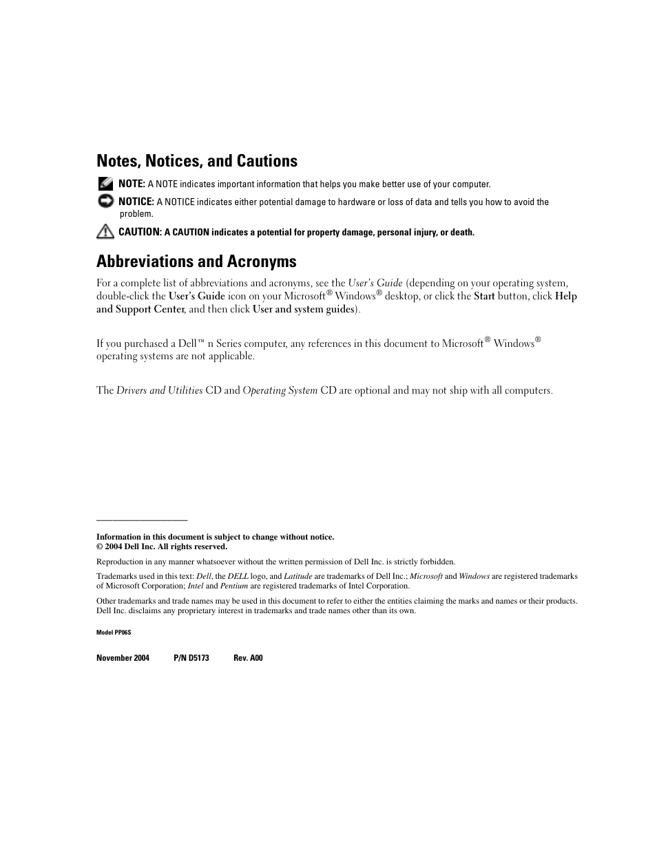 Abbreviations and acronyms | Dell Latitude D410 User Manual | Page 2 / 110