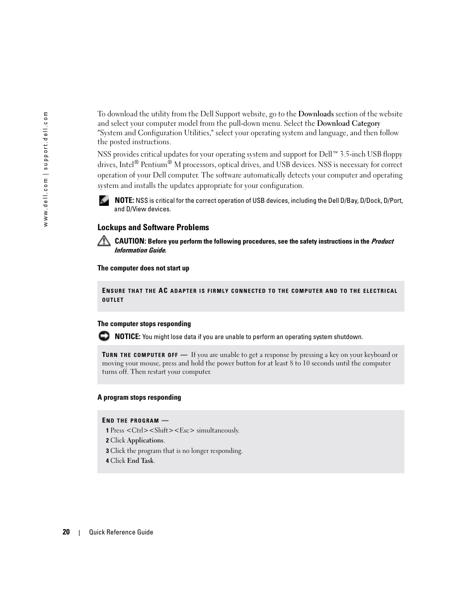 Lockups and software problems | Dell Latitude D410 User Manual | Page 20 / 110