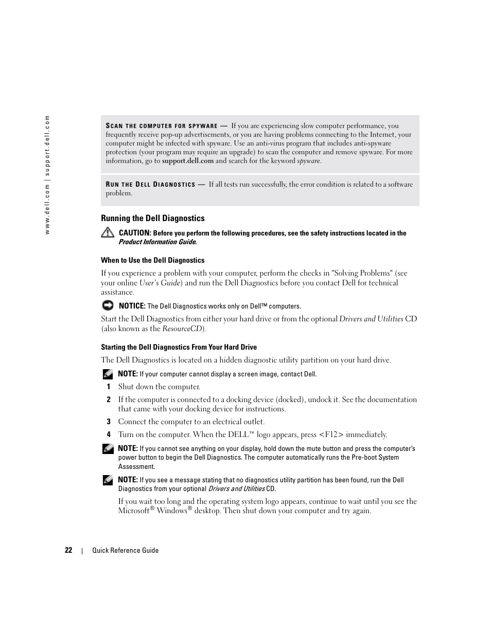 Running the dell diagnostics | Dell Latitude D410 User Manual | Page 22 / 110