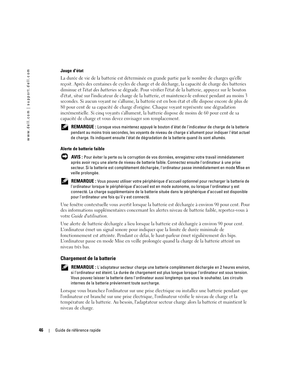Chargement de la batterie | Dell Latitude D410 User Manual | Page 46 / 110