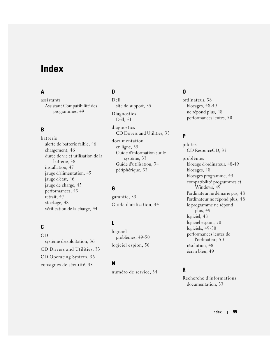 Index | Dell Latitude D410 User Manual | Page 55 / 110