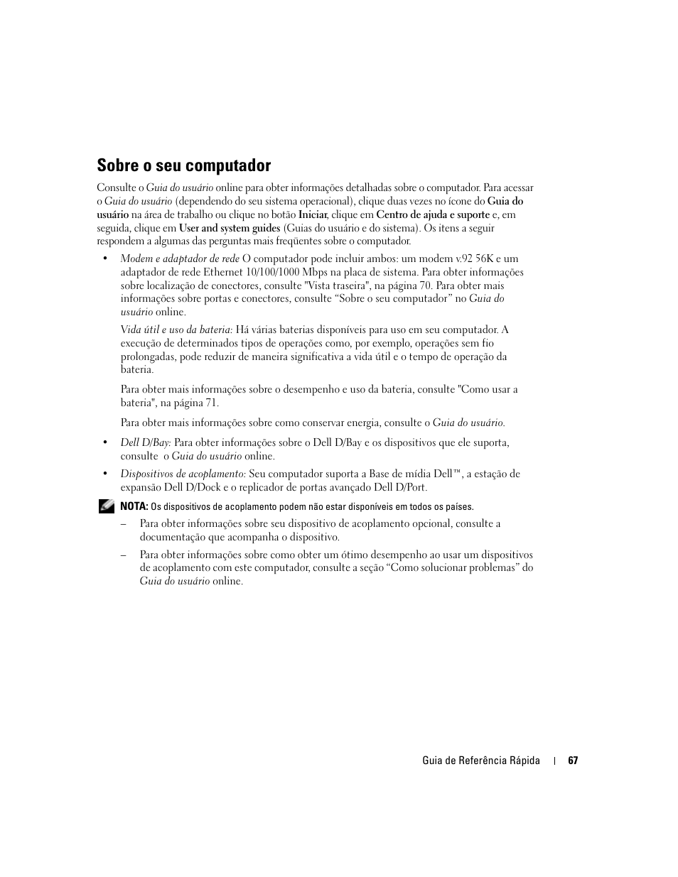 Sobre o seu computador | Dell Latitude D410 User Manual | Page 67 / 110