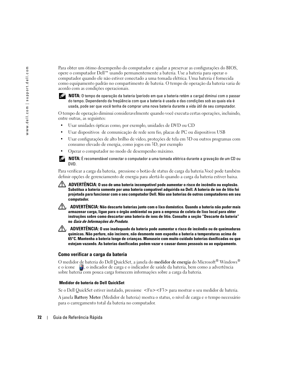 Como verificar a carga da bateria | Dell Latitude D410 User Manual | Page 72 / 110