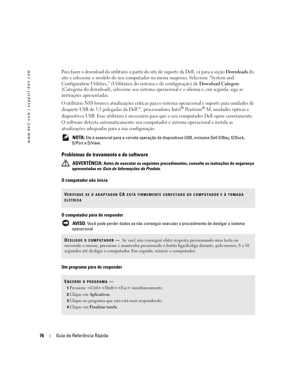 Problemas de travamento e de software | Dell Latitude D410 User Manual | Page 76 / 110