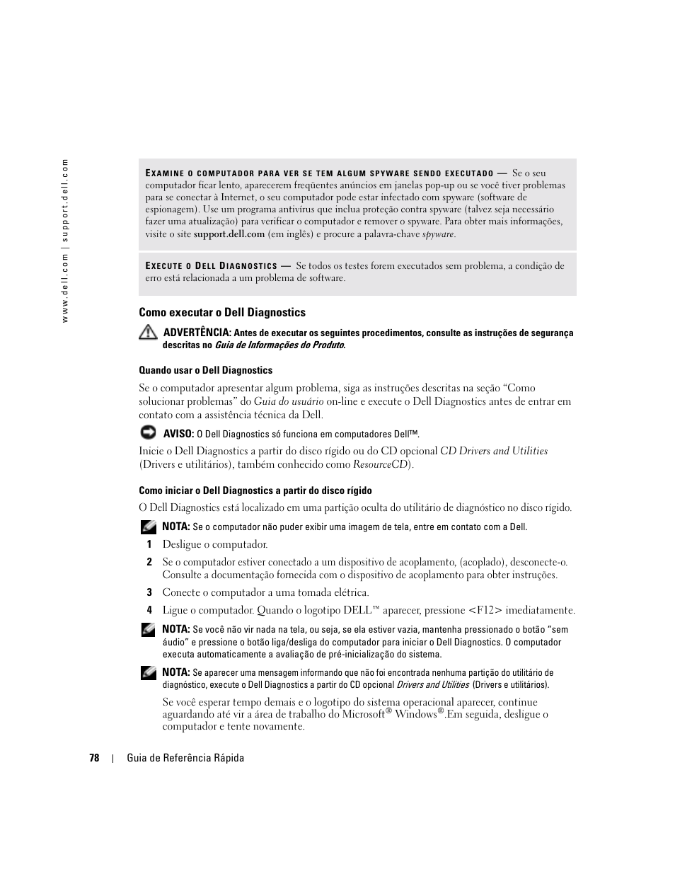 Como executar o dell diagnostics | Dell Latitude D410 User Manual | Page 78 / 110