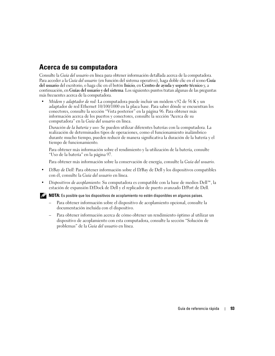 Acerca de su computadora | Dell Latitude D410 User Manual | Page 93 / 110