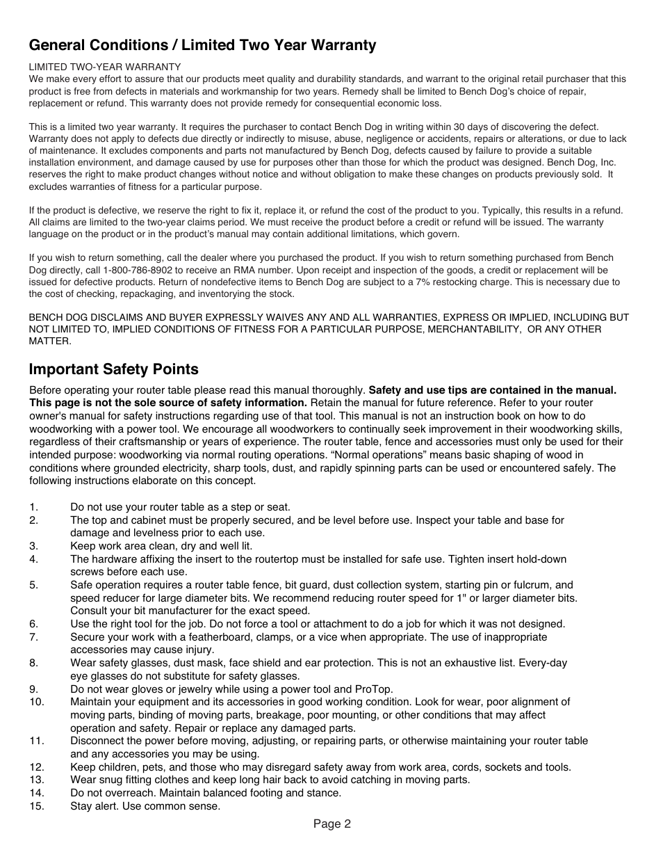 Bench Dog Tools RT400 User Manual | Page 2 / 6