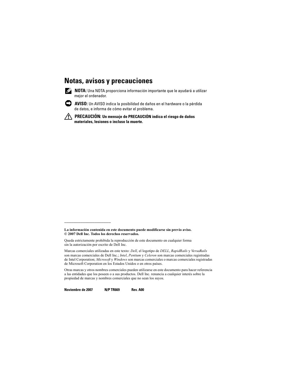 Notas, avisos y precauciones | Dell PowerEdge 6850 User Manual | Page 116 / 142