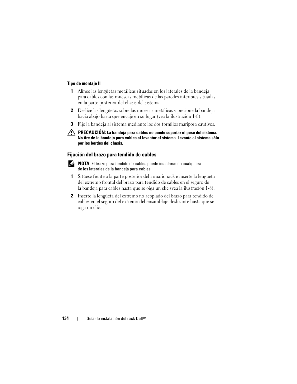 Fijación del brazo para tendido de cables | Dell PowerEdge 6850 User Manual | Page 136 / 142