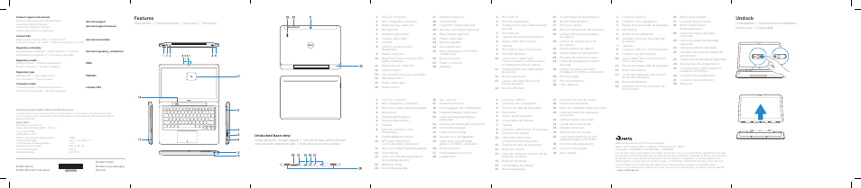 Features, Undock, Undocked base view | Dell Latitude 13 2-in-1 (7350, Late 2014) User Manual | Page 2 / 2