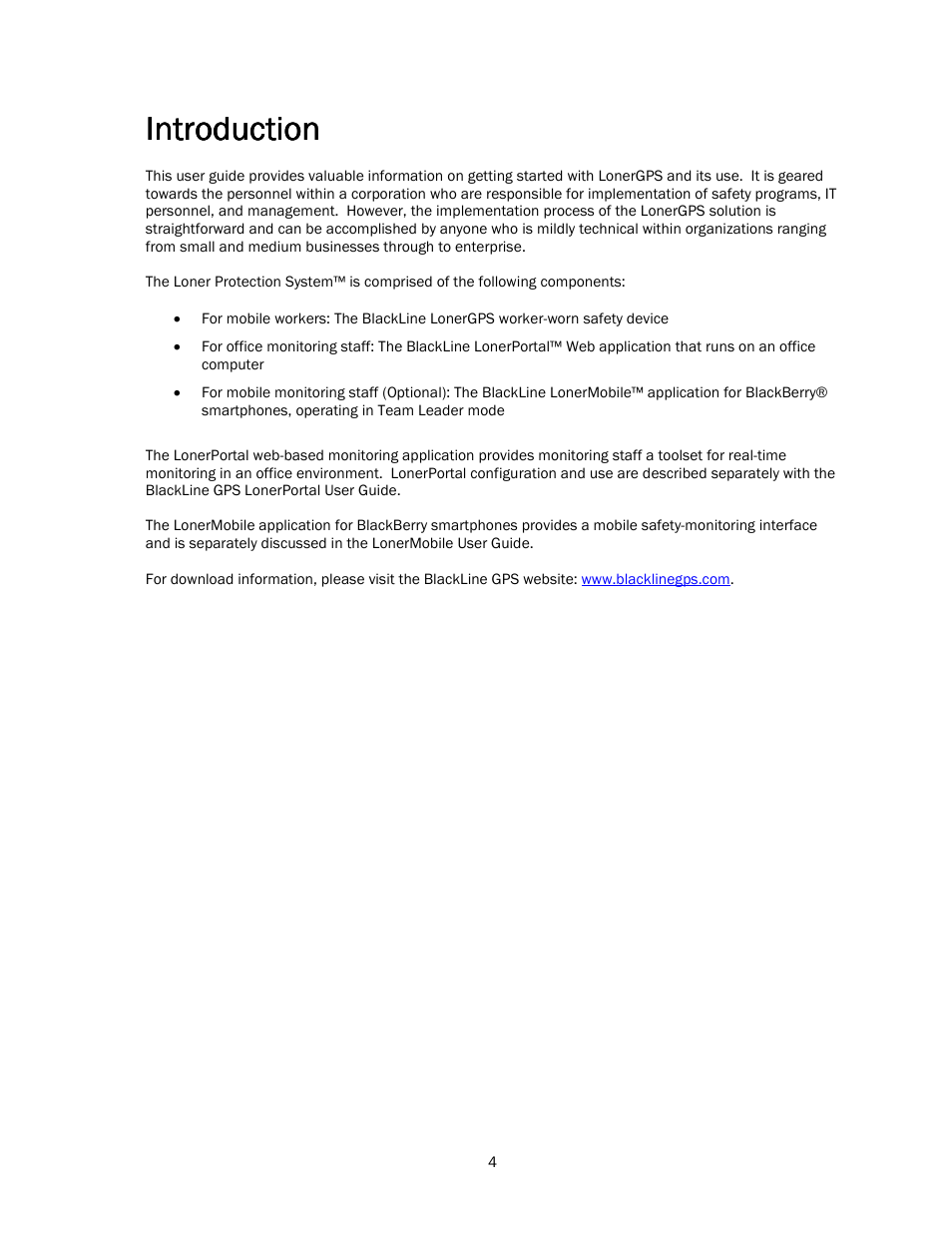 Introduction | Blackline GPS LonerGPS User Manual | Page 4 / 15