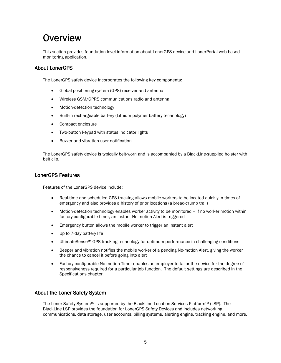Overview | Blackline GPS LonerGPS User Manual | Page 5 / 15
