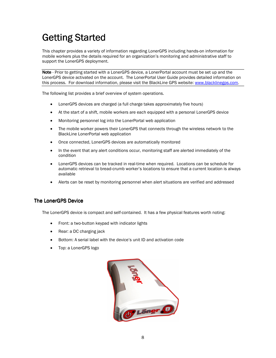 Getting started | Blackline GPS LonerGPS User Manual | Page 8 / 15