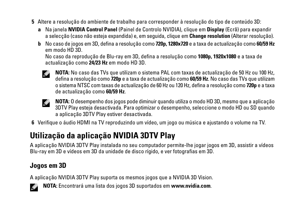 Utilização da aplicação nvidia 3dtv play, Jogos em 3d | Dell XPS 15 (L501X, Late 2010) User Manual | Page 23 / 36