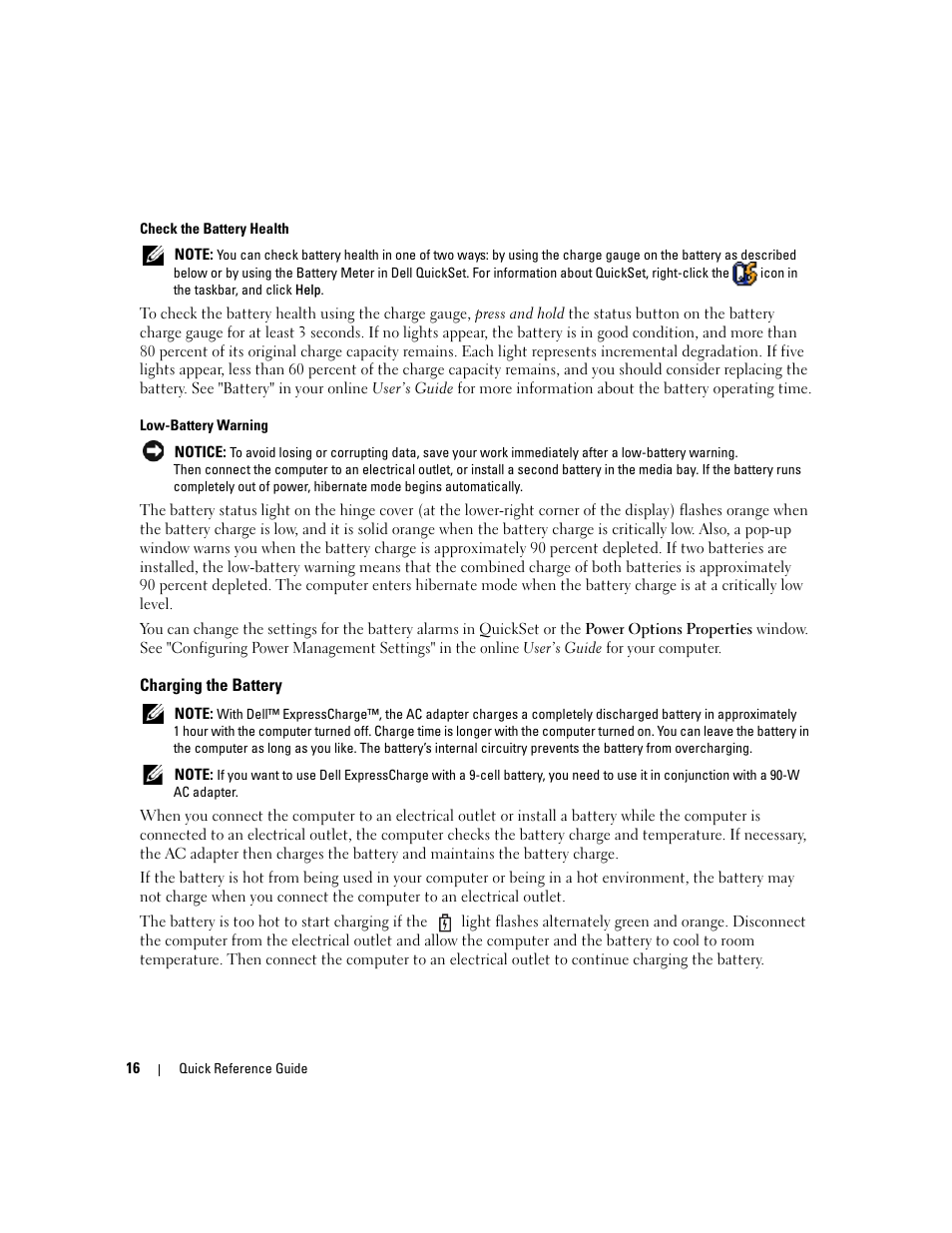 Charging the battery | Dell Latitude D620 ATG User Manual | Page 16 / 98
