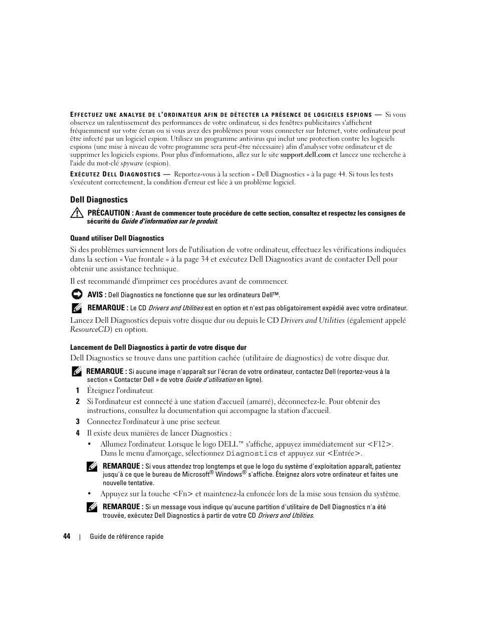 Dell diagnostics | Dell Latitude D620 ATG User Manual | Page 44 / 98