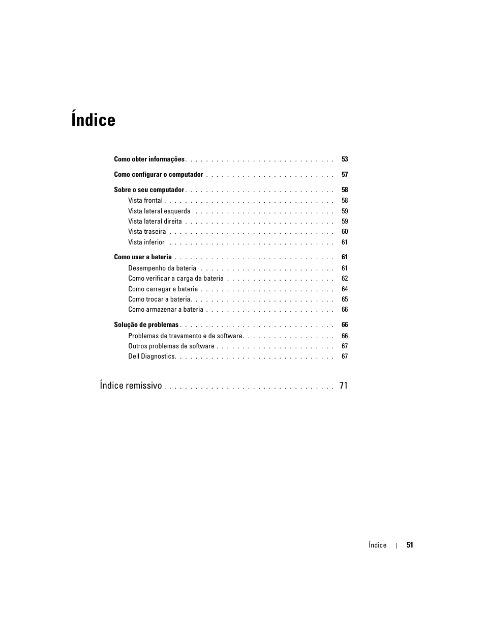 Índice, Índice remissivo | Dell Latitude D620 ATG User Manual | Page 51 / 98