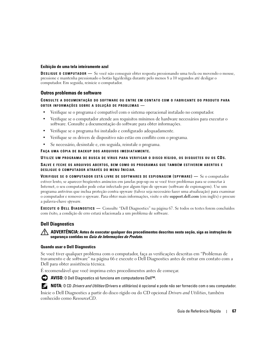 Outros problemas de software, Dell diagnostics | Dell Latitude D620 ATG User Manual | Page 67 / 98