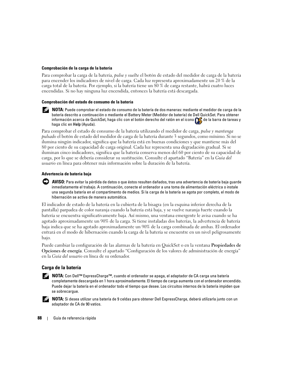 Carga de la batería | Dell Latitude D620 ATG User Manual | Page 88 / 98