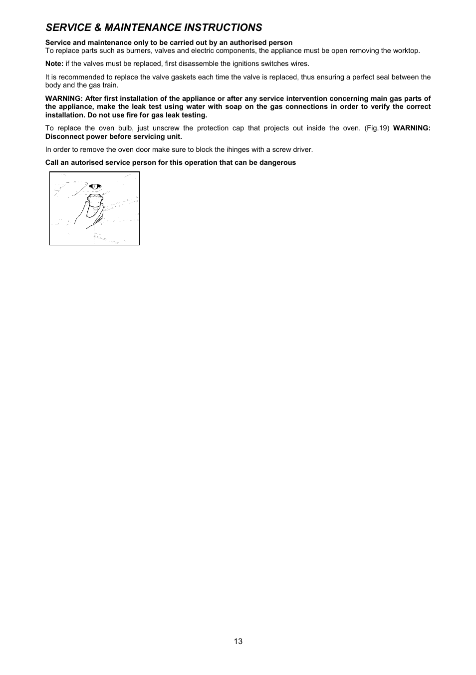 Service & maintenance instructions | Bertazzoni X304GGVNE User Manual | Page 13 / 29