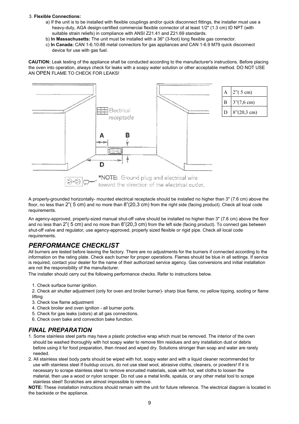 Performance checkllst, Final preparation | Bertazzoni X304GGVNE User Manual | Page 9 / 29