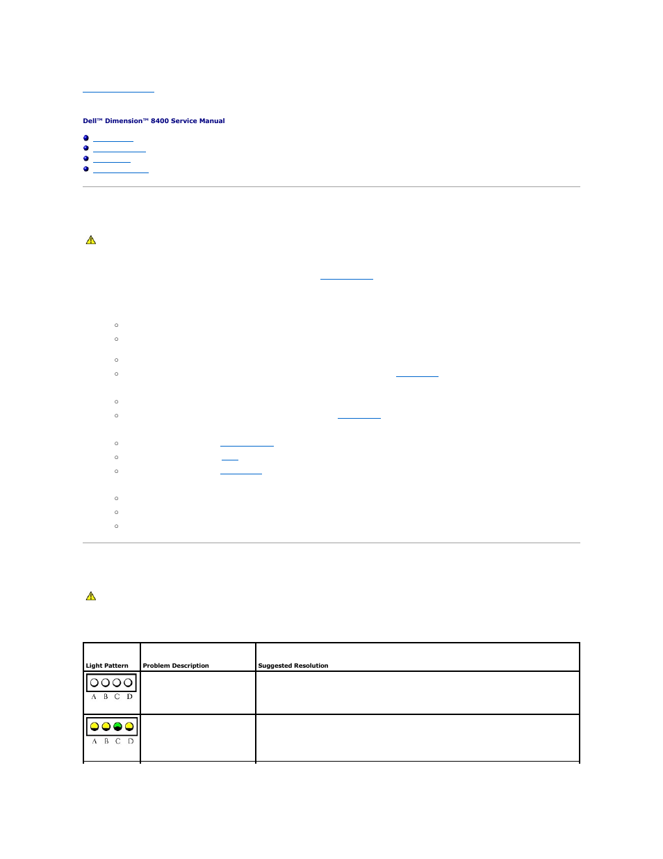 Advanced troubleshooting, Power lights, Diagnostic lights | Dell Dimension 8400 User Manual | Page 2 / 47
