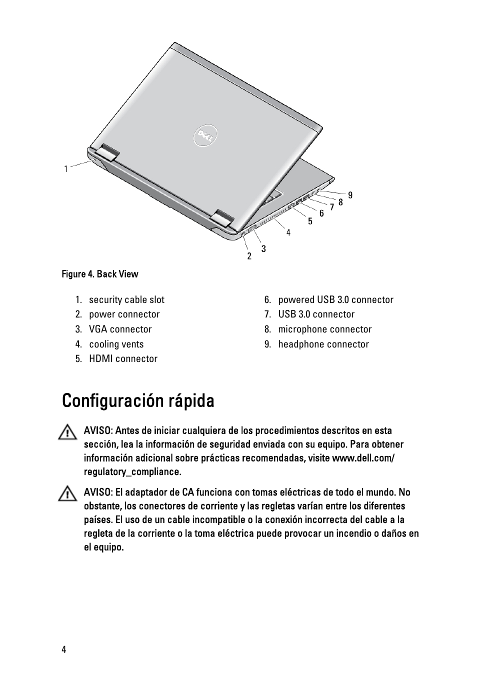 Configuración rápida | Dell Vostro 3560 (Early 2012) User Manual | Page 4 / 8