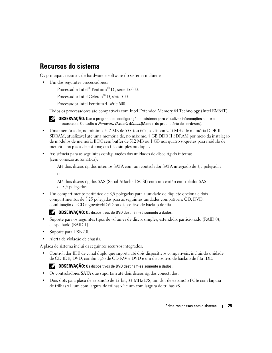 Recursos do sistema | Dell PowerEdge SC 440 User Manual | Page 27 / 48