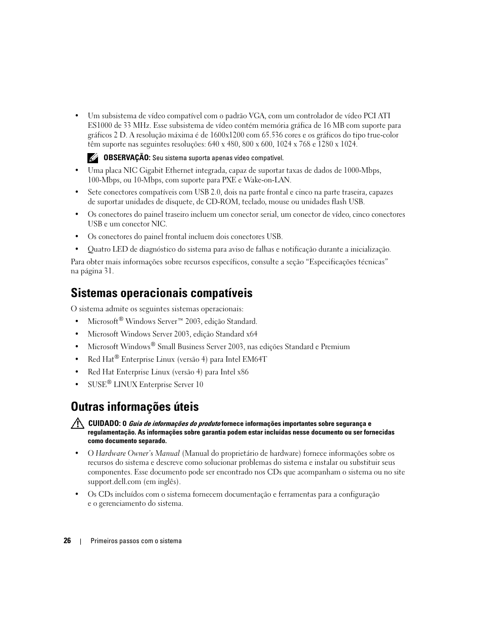 Sistemas operacionais compatíveis, Outras informações úteis | Dell PowerEdge SC 440 User Manual | Page 28 / 48