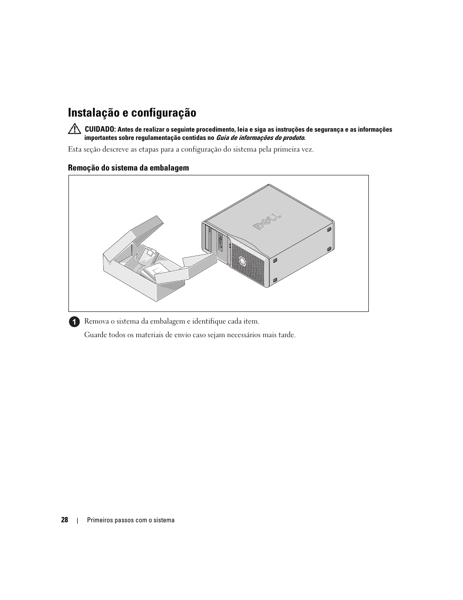 Instalação e configuração, Remoção do sistema da embalagem | Dell PowerEdge SC 440 User Manual | Page 30 / 48