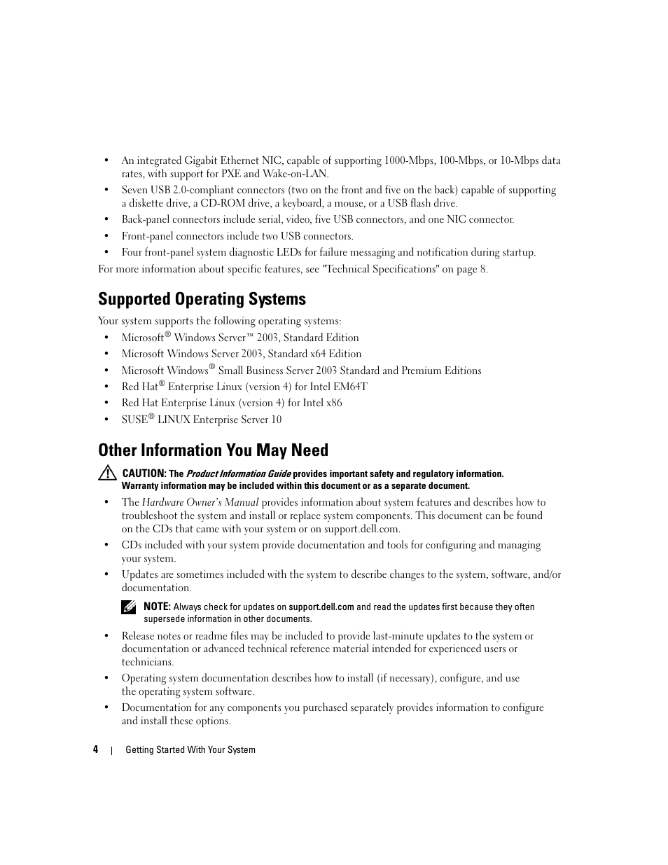 Supported operating systems, Other information you may need | Dell PowerEdge SC 440 User Manual | Page 6 / 48