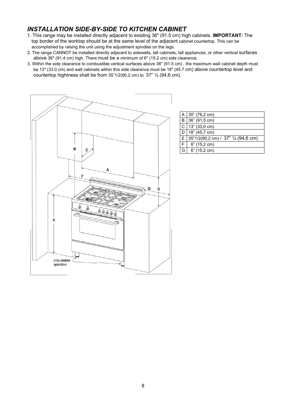 Installation side-by-side to kitchen cabinet | Bertazzoni H304GGVVI User Manual | Page 8 / 27