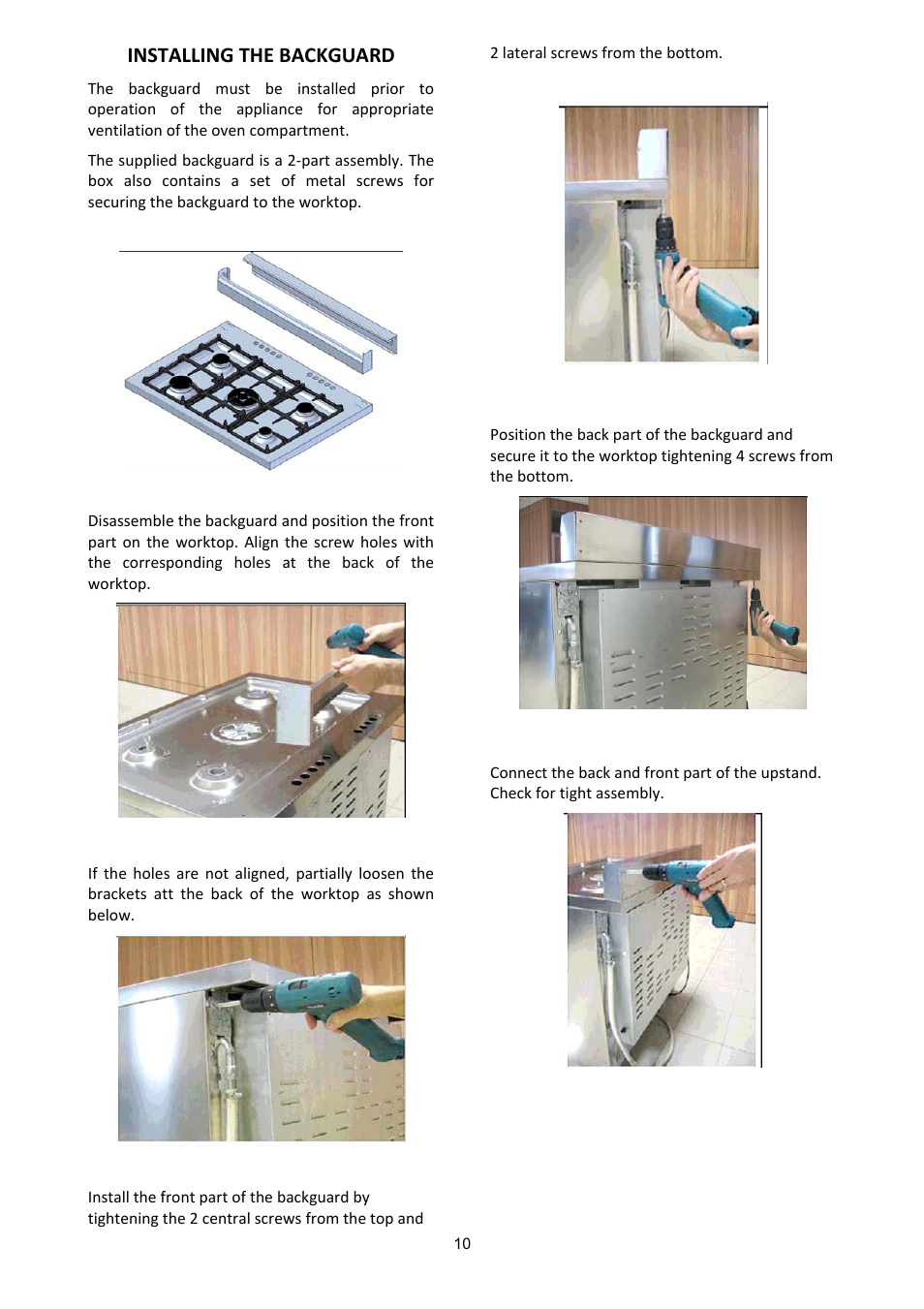 Installing the backguard | Bertazzoni A304GGVXE User Manual | Page 10 / 44