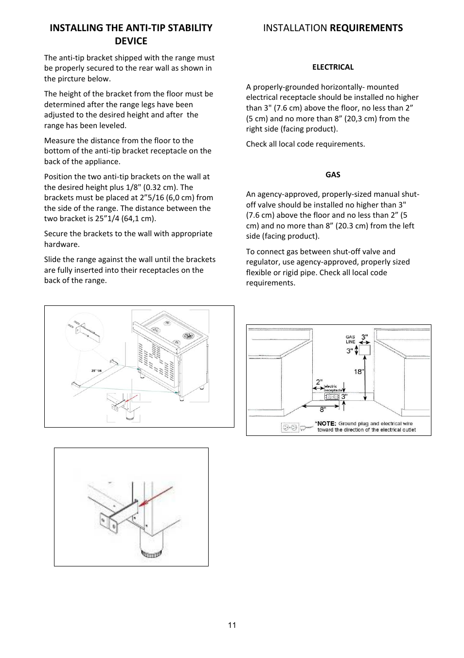 Installing the anti‐tip stabillty device, Installation requirements | Bertazzoni A304GGVXE User Manual | Page 11 / 44