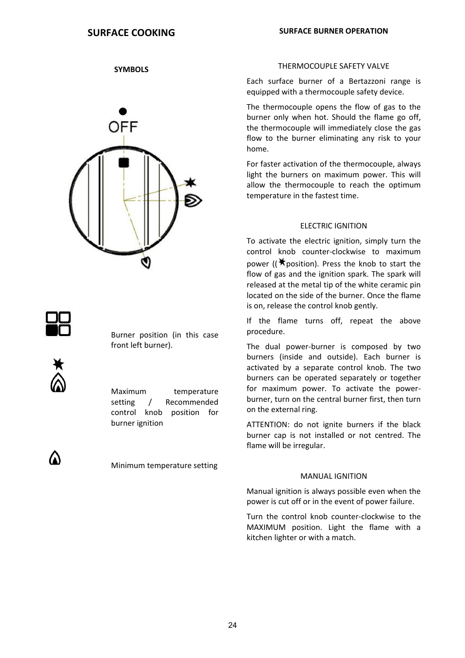 Surface cooking | Bertazzoni A304GGVXE User Manual | Page 24 / 44