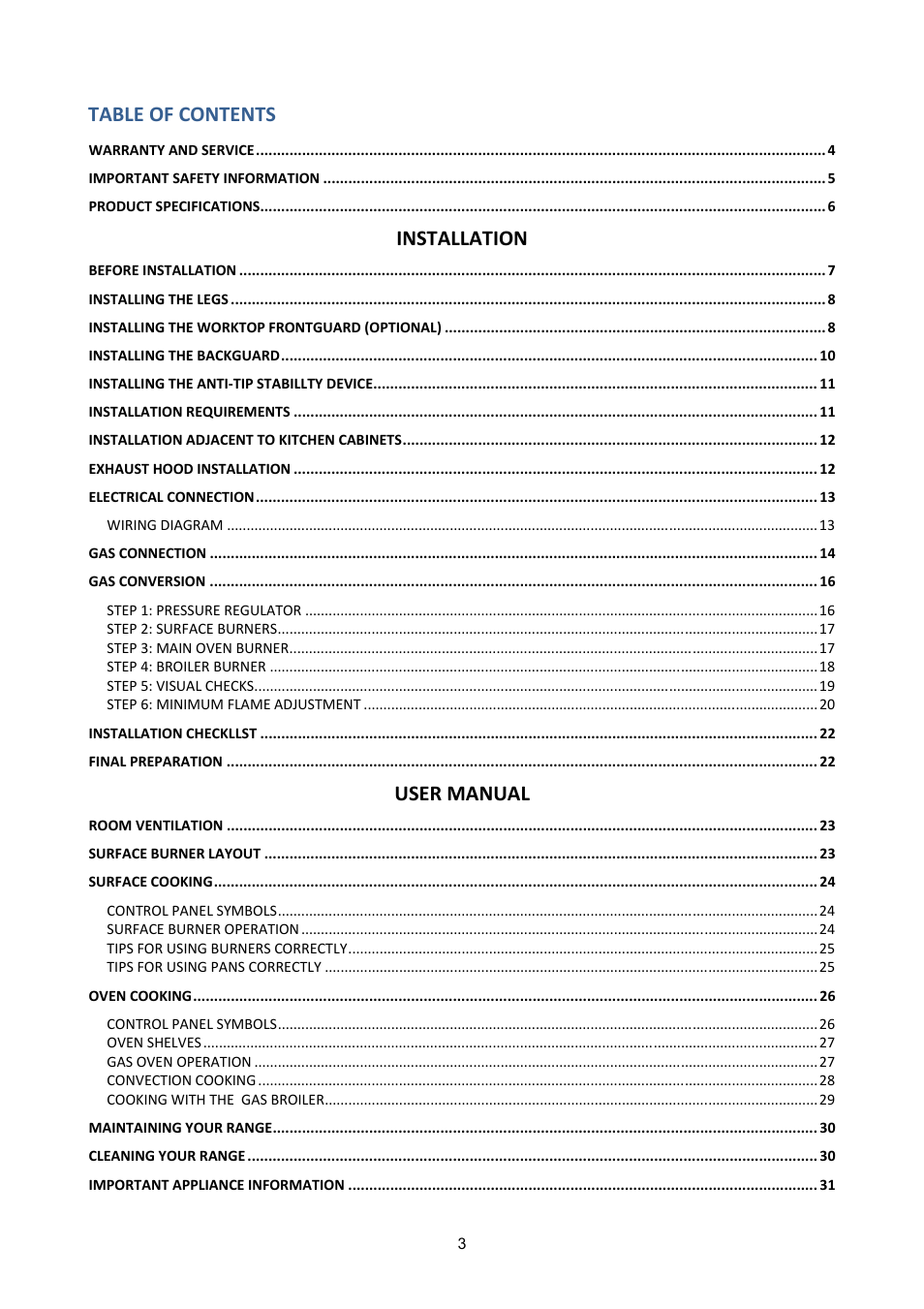 Bertazzoni A304GGVXE User Manual | Page 3 / 44