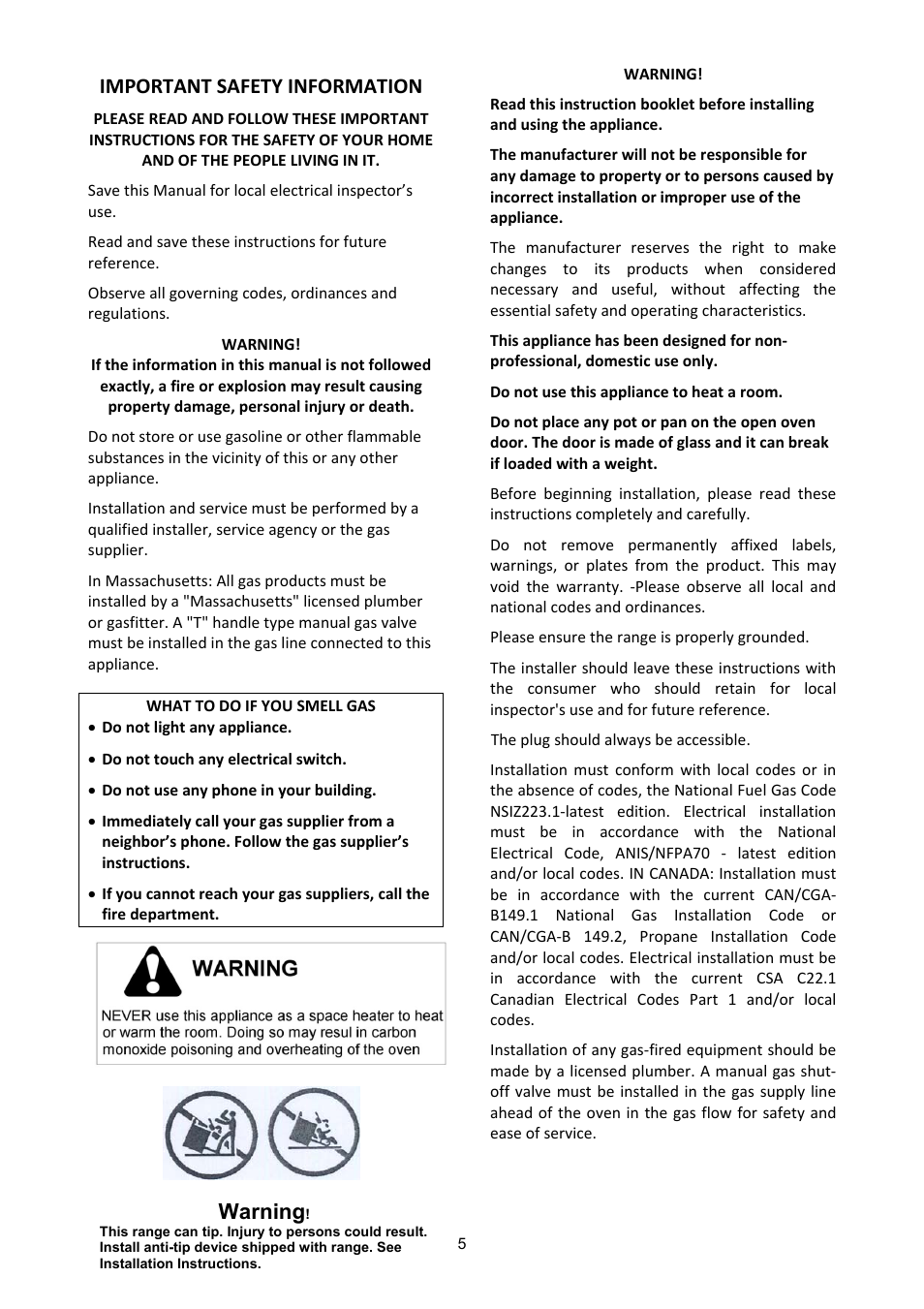 Important safety information, Warning | Bertazzoni A304GGVXE User Manual | Page 5 / 44