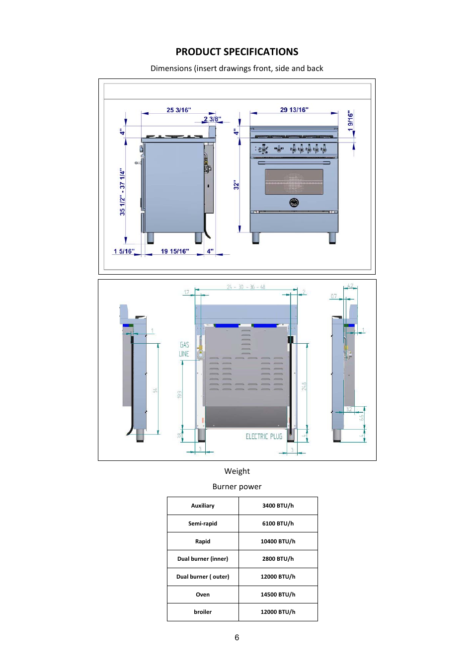 Product specifications | Bertazzoni A304GGVXE User Manual | Page 6 / 44