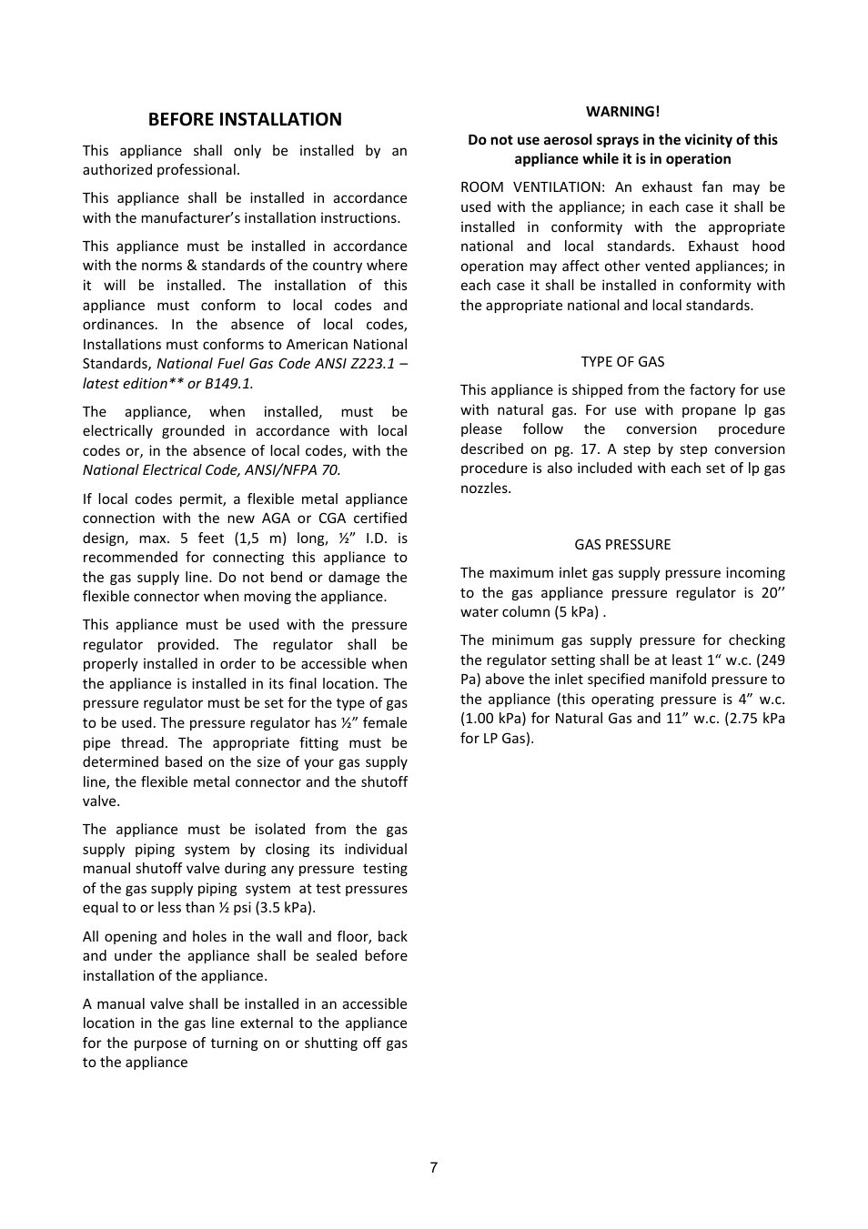 Before installation | Bertazzoni A304GGVXE User Manual | Page 7 / 44