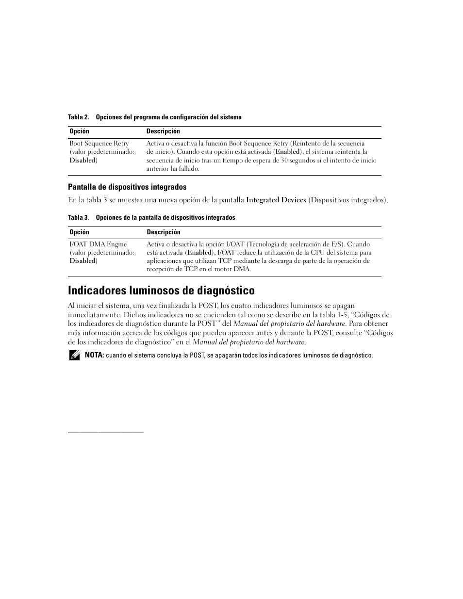 Pantalla de dispositivos integrados, Indicadores luminosos de diagnóstico | Dell PowerEdge SC1430 User Manual | Page 21 / 21