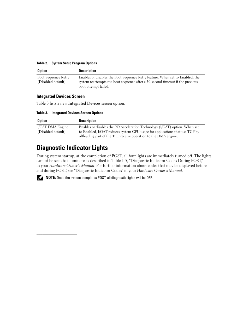 Integrated devices screen, Diagnostic indicator lights | Dell PowerEdge SC1430 User Manual | Page 3 / 21