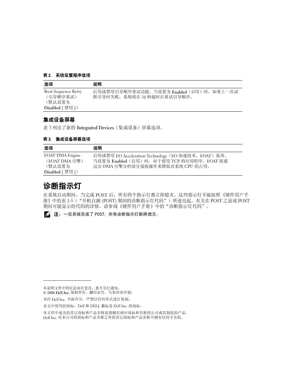 集成设备屏幕, 诊断指示灯 | Dell PowerEdge SC1430 User Manual | Page 6 / 21