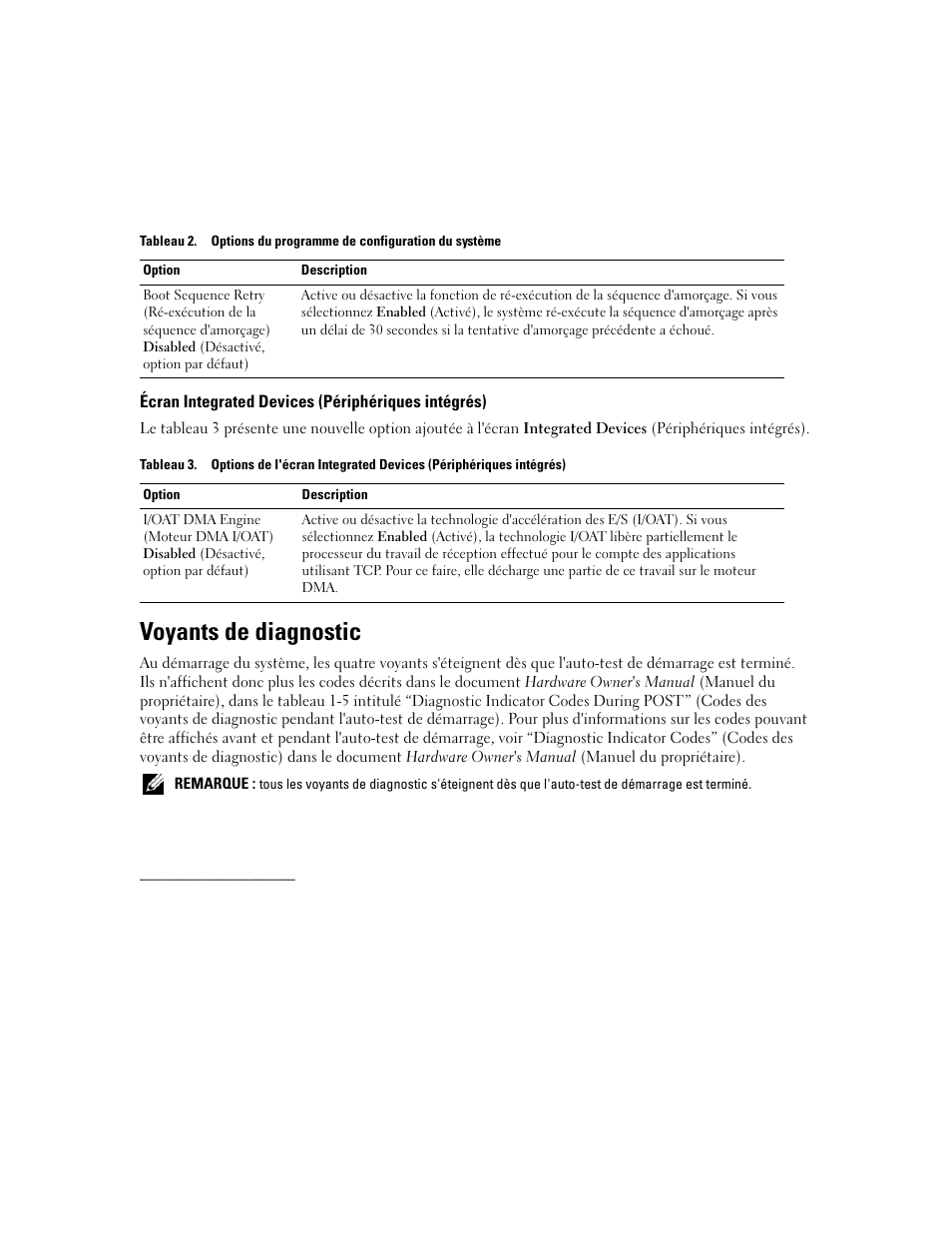 Écran integrated devices (périphériques intégrés), Voyants de diagnostic | Dell PowerEdge SC1430 User Manual | Page 9 / 21