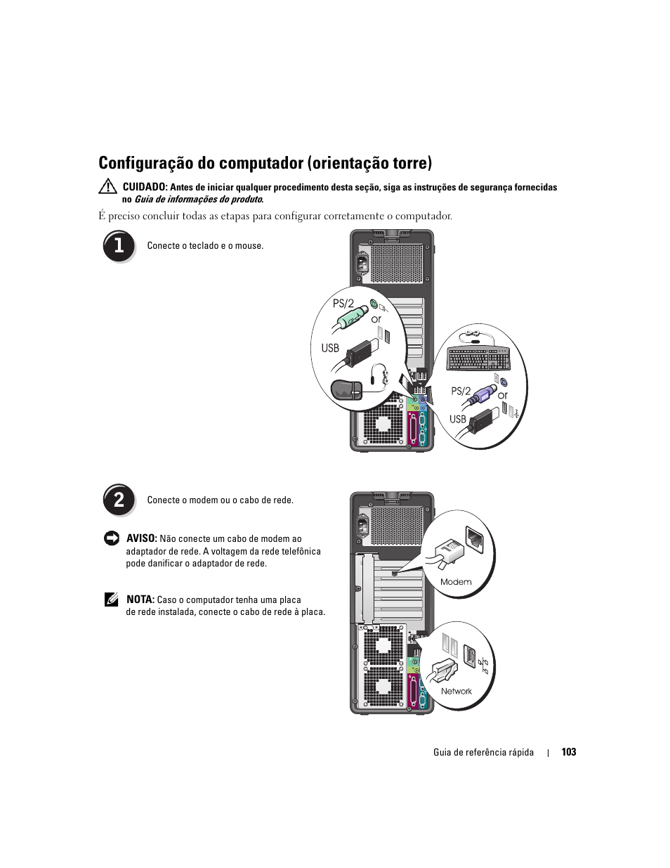 Configuração do computador (orientação torre) | Dell Precision 490 User Manual | Page 103 / 190