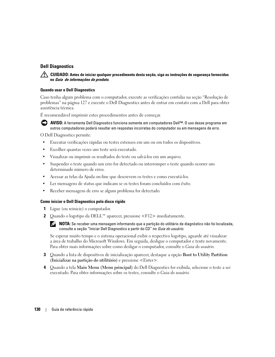Dell diagnostics | Dell Precision 490 User Manual | Page 130 / 190
