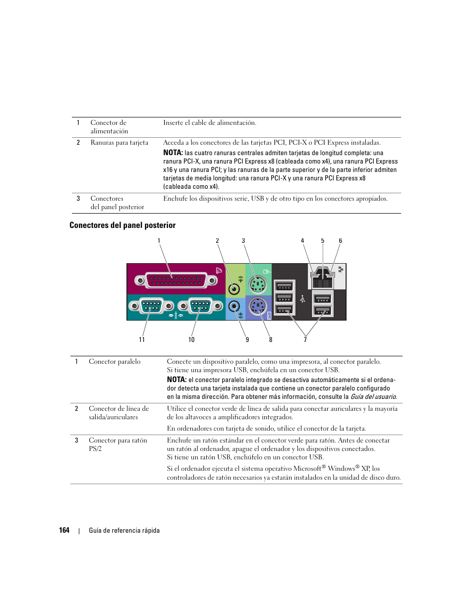 Conectores del panel posterior | Dell Precision 490 User Manual | Page 164 / 190