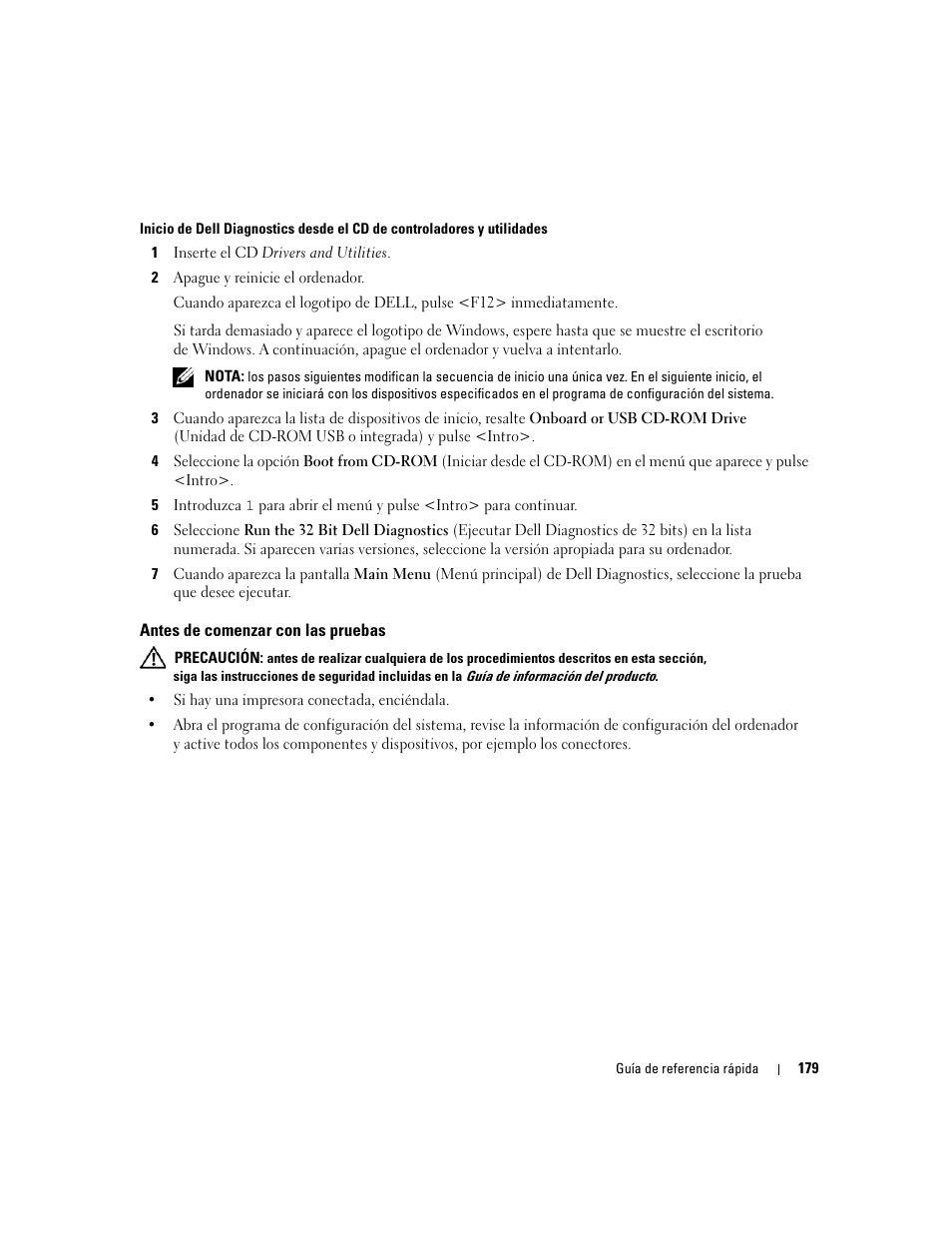 Antes de comenzar con las pruebas | Dell Precision 490 User Manual | Page 179 / 190