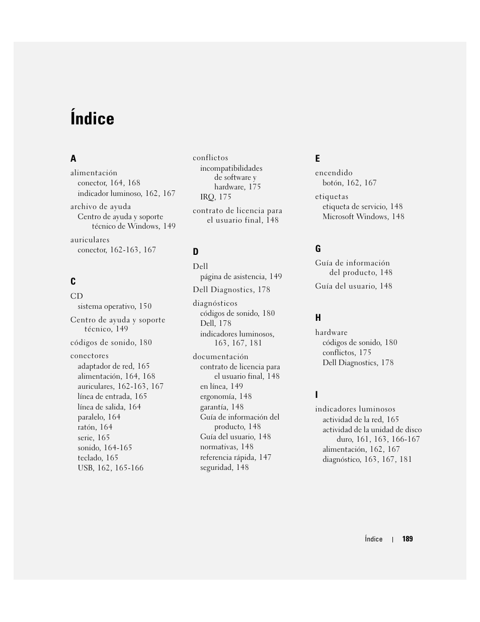 Índice | Dell Precision 490 User Manual | Page 189 / 190