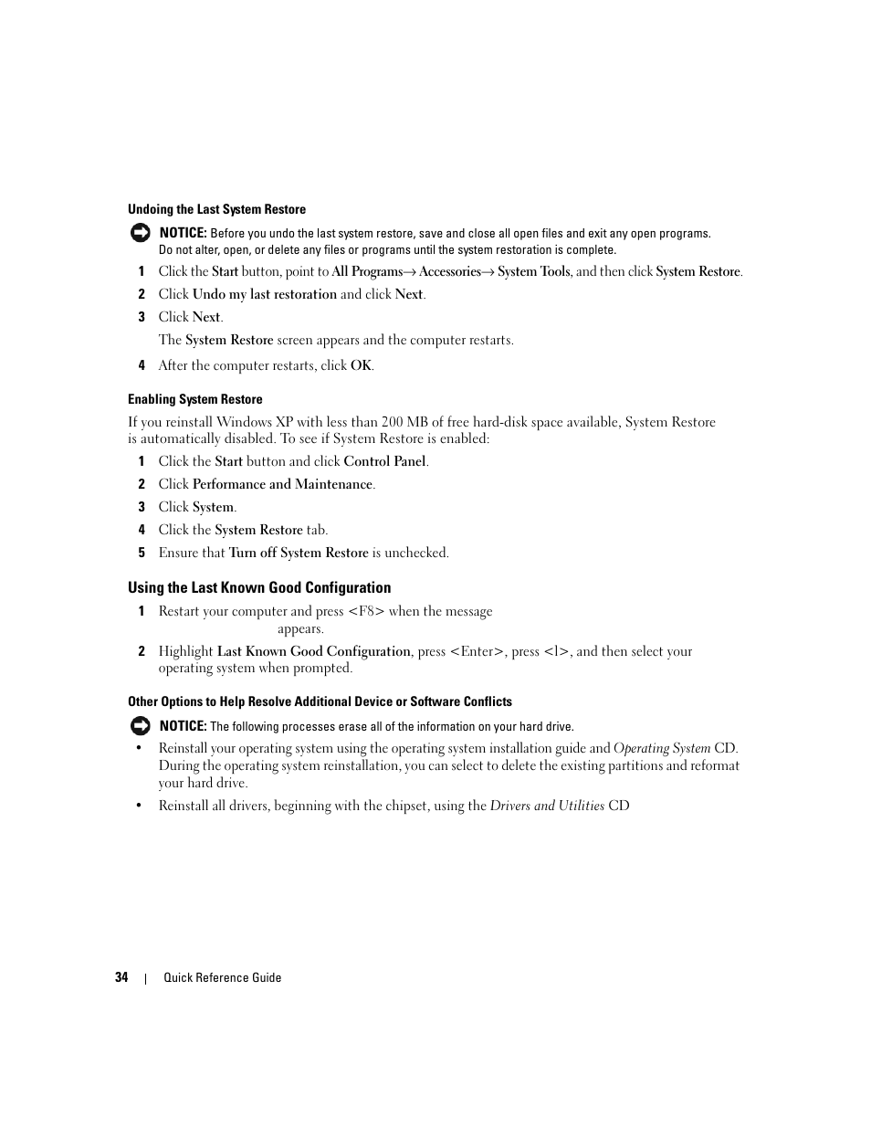 Using the last known good configuration | Dell Precision 490 User Manual | Page 34 / 190