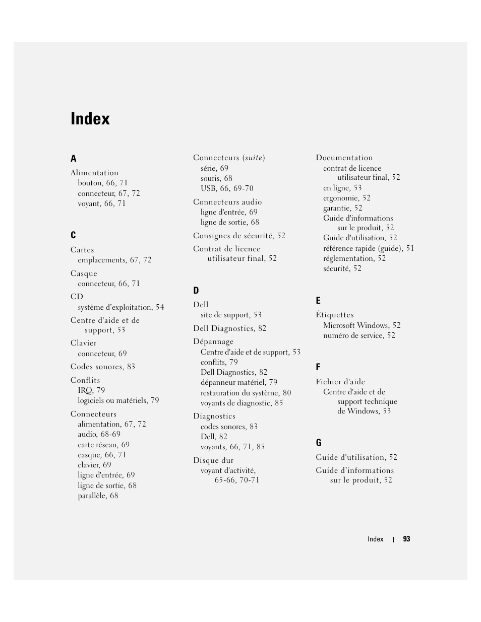 Index | Dell Precision 490 User Manual | Page 93 / 190